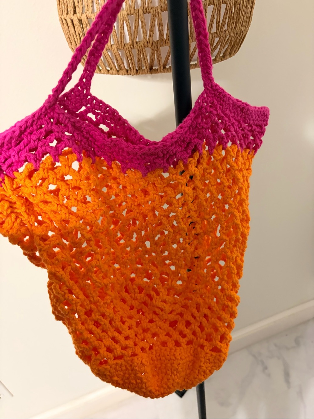 Hand-Crocheted Women’s Tank Top in Orange and Fuchsia